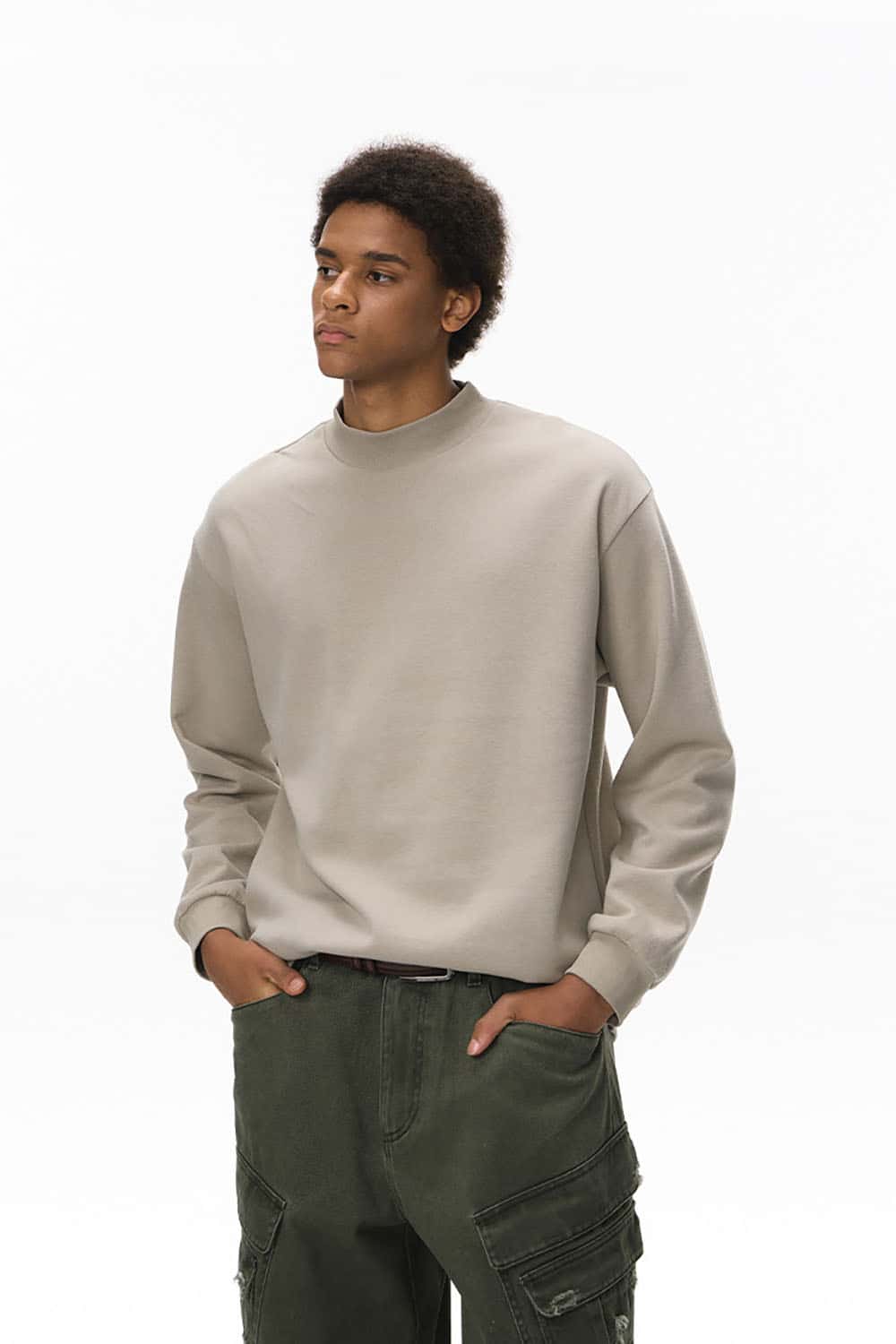 Skin-Feel Double-Faced Mock Neck Sweatshirt _ Antibacterial Outdoor Commuter Base Layer