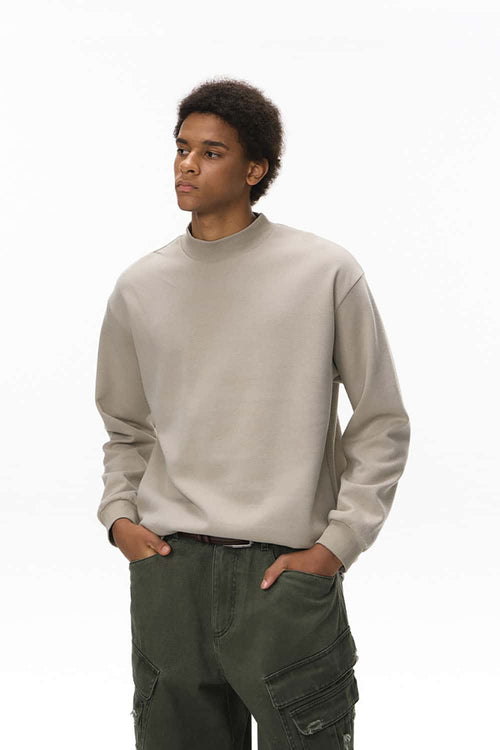 Double-Faced Mock-Neck Sweatshirt - Khaki