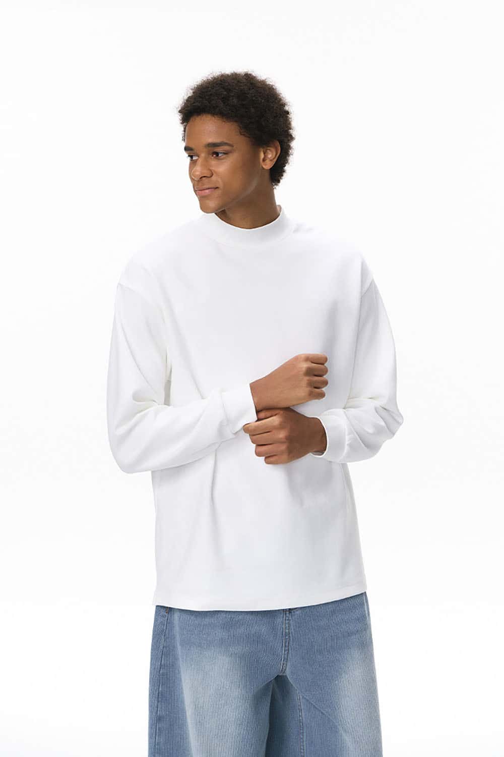 Skin-Feel Double-Faced Mock Neck Sweatshirt _ Antibacterial Outdoor Commuter Base Layer