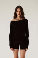 Breathable Modal Asymmetric Long-Sleeve Tee - Black