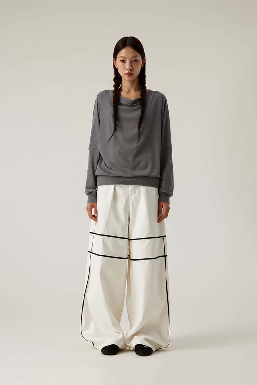 Modal Asymmetric Shoulder Long Sleeve Top _ Fitted Waist Base Layer Tee