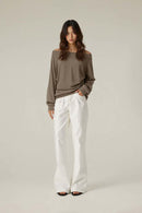 Breathable Modal Asymmetric Long-Sleeve Tee - Oat Gray