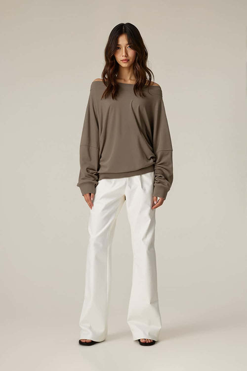 Breathable Modal Asymmetric Long-Sleeve Tee - Oat Gray