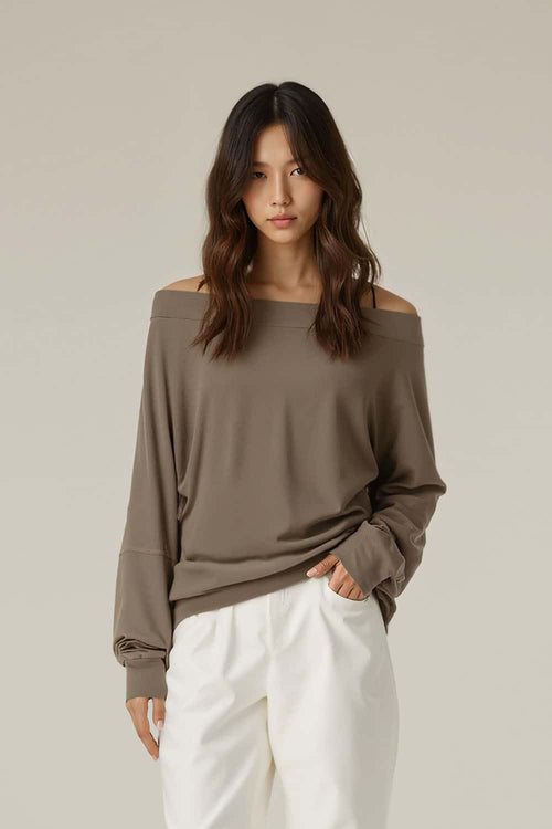 Breathable Modal Asymmetric Long-Sleeve Tee - Oat Gray