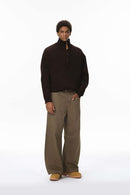 Distressed Studded Wide-Leg Pants - Dark Khaki