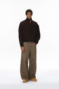 Distressed Studded Wide-Leg Pants - Dark Khaki
