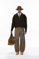 Distressed Studded Wide-Leg Pants - Dark Khaki