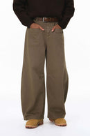 Distressed Studded Wide-Leg Pants - Dark Khaki