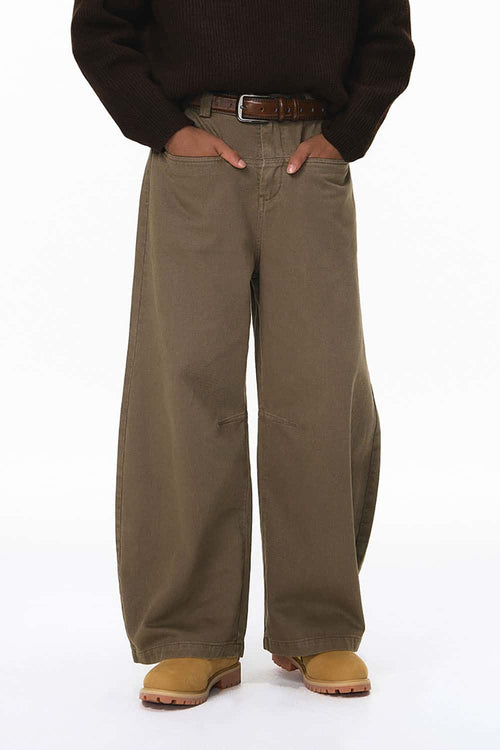 Distressed Studded Wide-Leg Pants - Dark Khaki