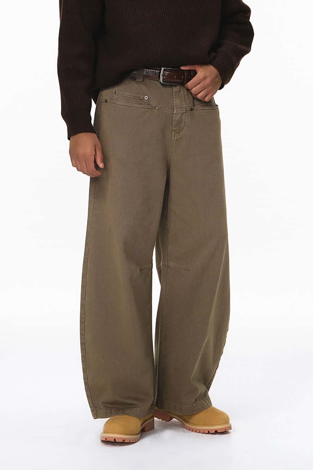 Rivet Vintage Washed Wide-Leg Pants _ Distressed Curved Seam Casual Trousers