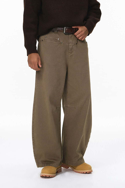Distressed Studded Wide-Leg Pants - Dark Khaki
