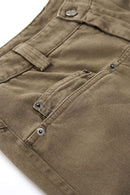Distressed Studded Wide-Leg Pants - Dark Khaki