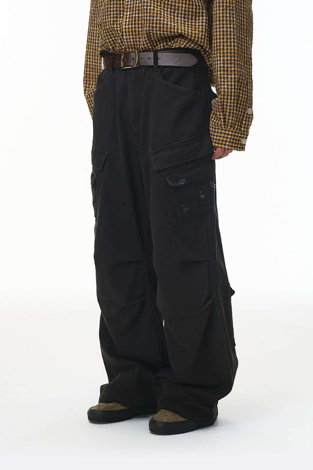 Distressed Washed Multi-Pocket Cargo Pants _ Vintage Loose Fit Utility Trousers