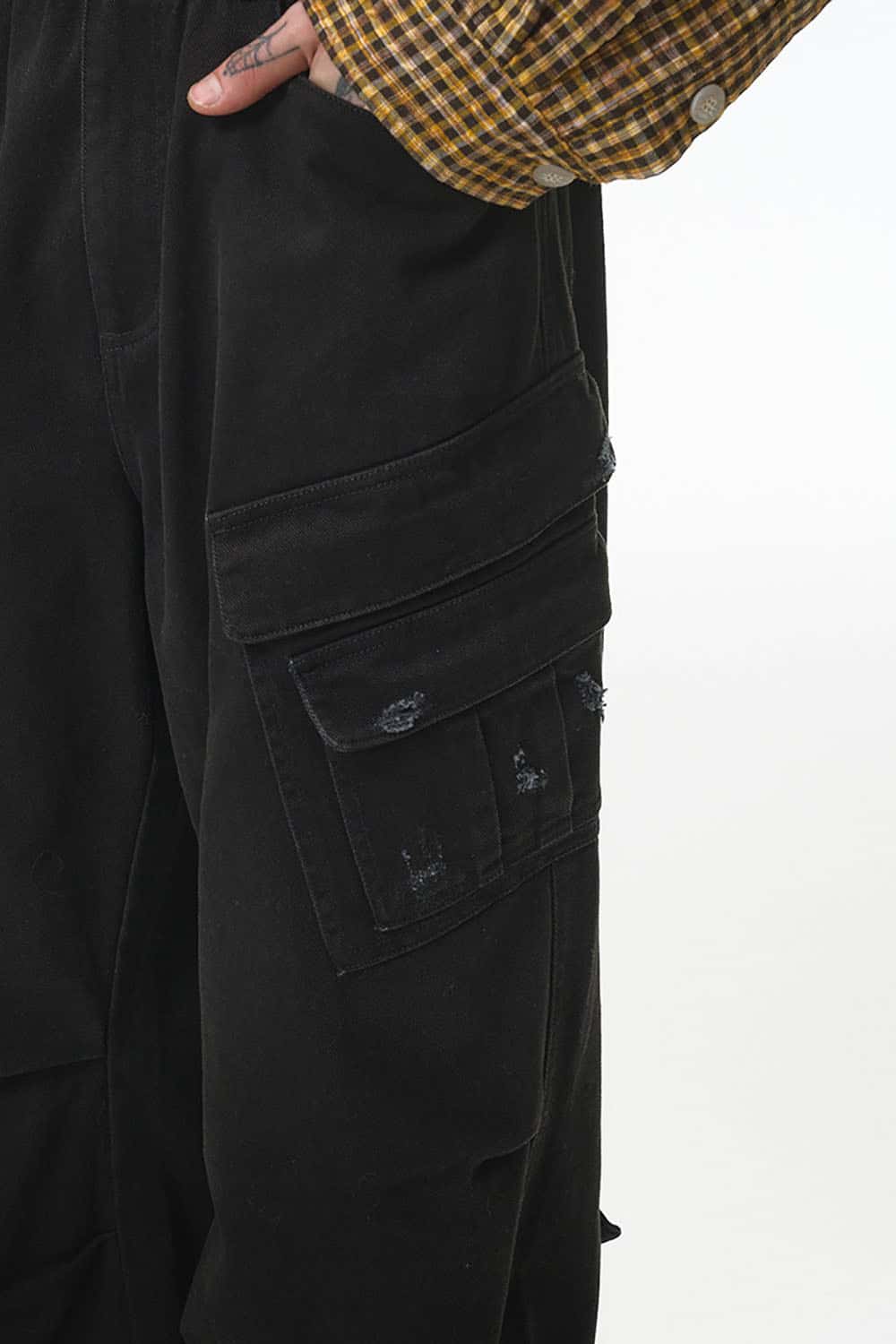 Distressed Washed Multi-Pocket Cargo Pants _ Vintage Loose Fit Utility Trousers