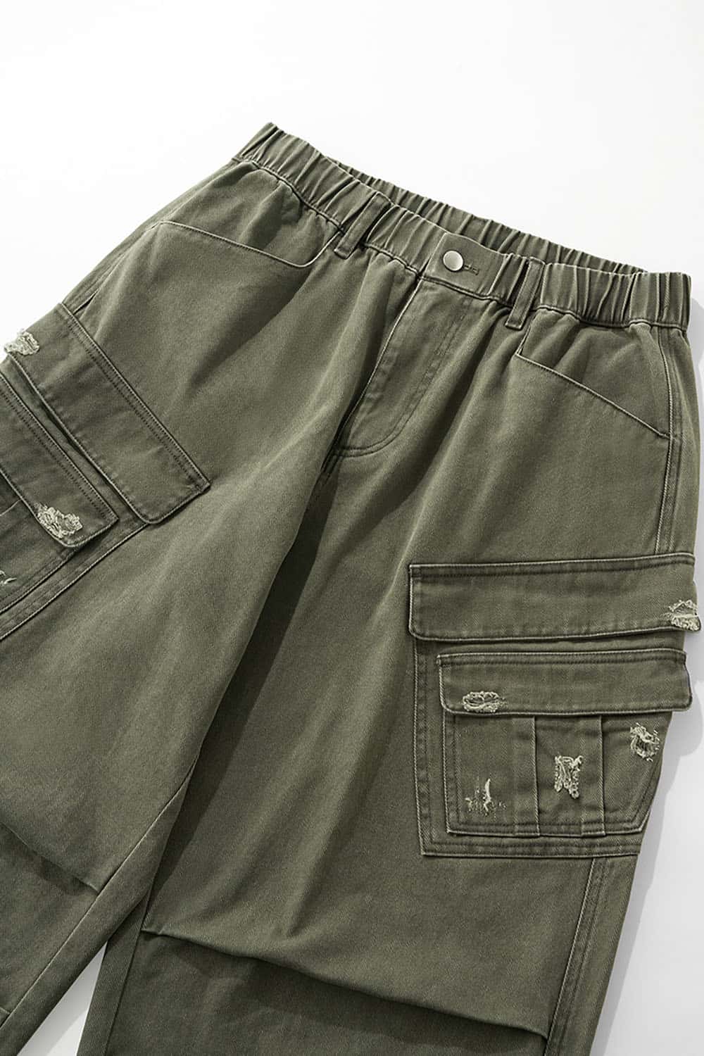 Distressed Washed Multi-Pocket Cargo Pants _ Vintage Loose Fit Utility Trousers