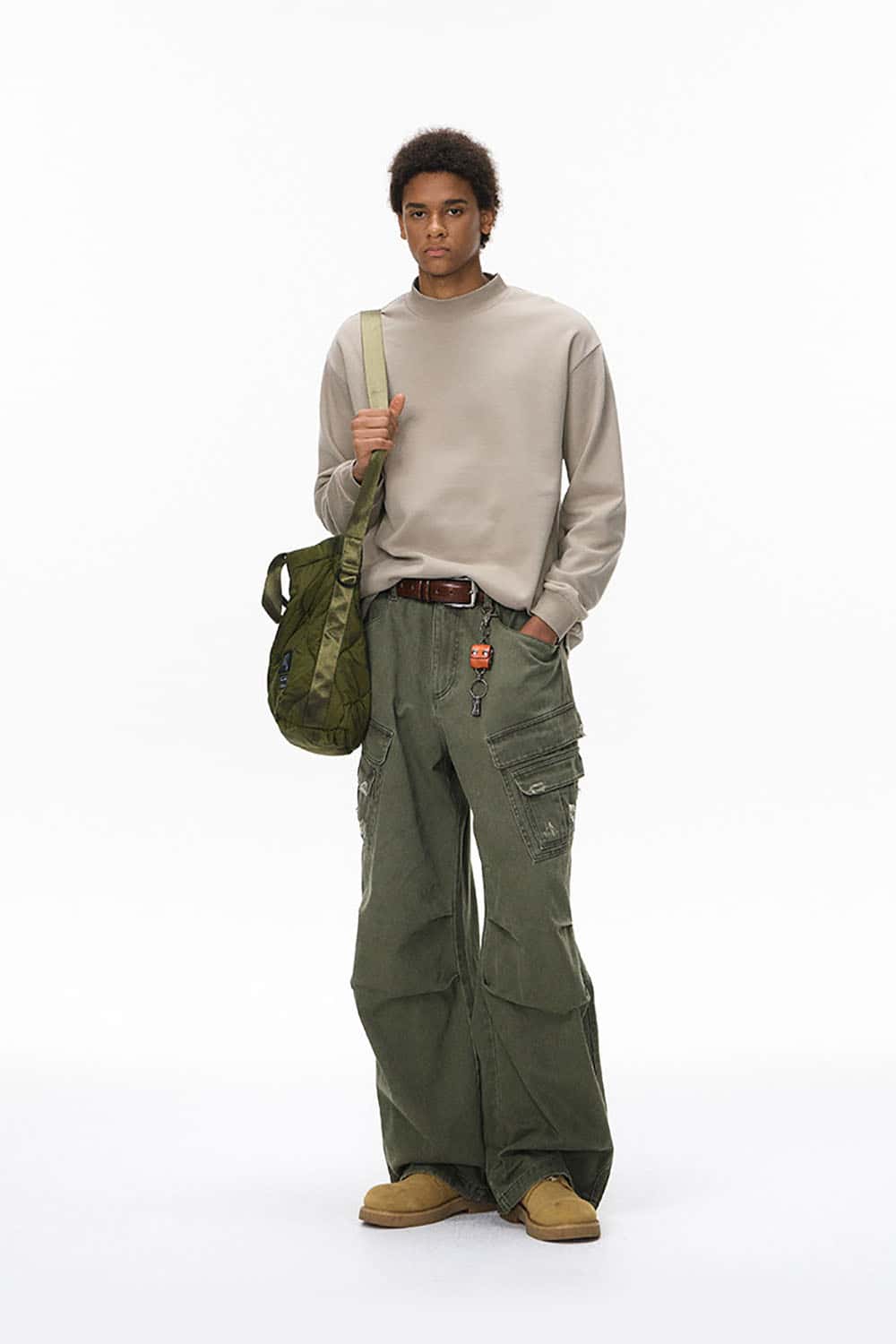 Distressed Washed Multi-Pocket Cargo Pants _ Vintage Loose Fit Utility Trousers