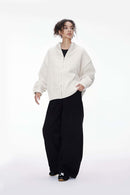 Stand-Collar Knit Jacket - Beige