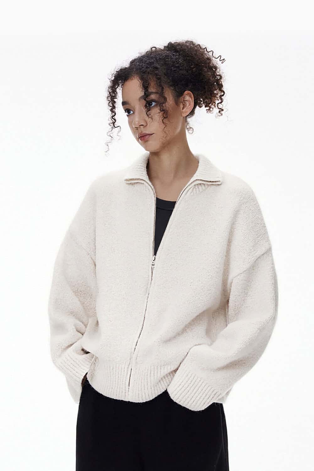 Vintage Stand Collar Knit Sweater Jacket _ Warm Retro Zip-Up Cardigan