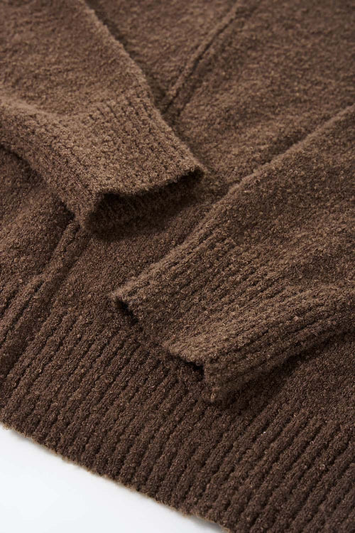 Stand-Collar Knit Jacket - Brown