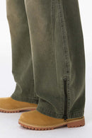 Washed Pleated Cargo Pants - Green