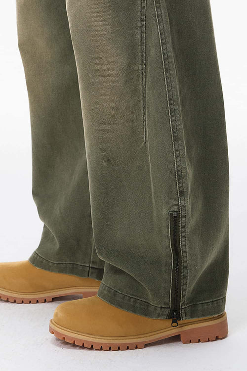 Washed Pleated Cargo Pants - Green