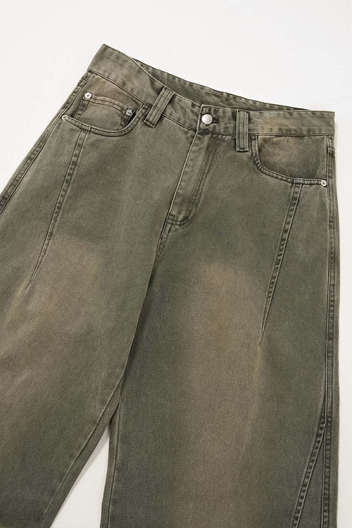 Washed Pleated Cargo Pants - Green