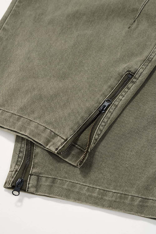 Washed Pleated Cargo Pants - Green