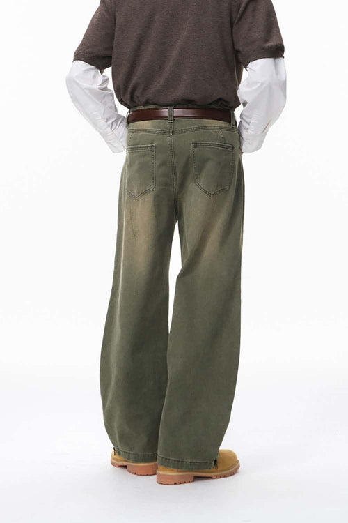 Washed Pleated Cargo Pants - Green