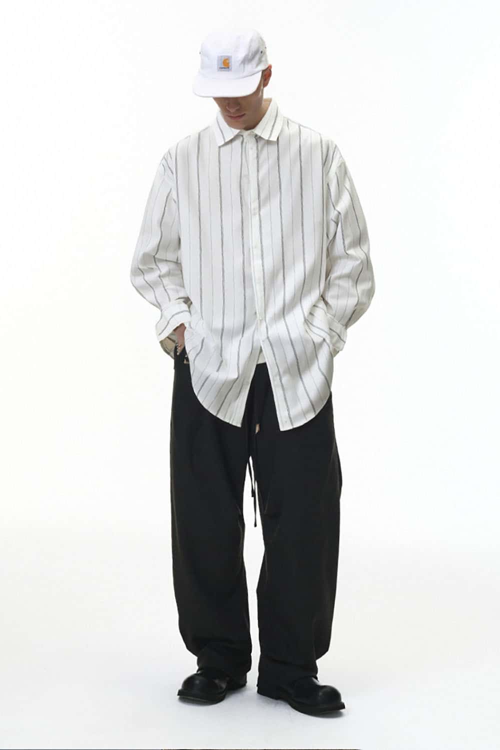 Minimal Stripe Button-Up Shirt _ Casual Relaxed Fit Long Sleeve Top