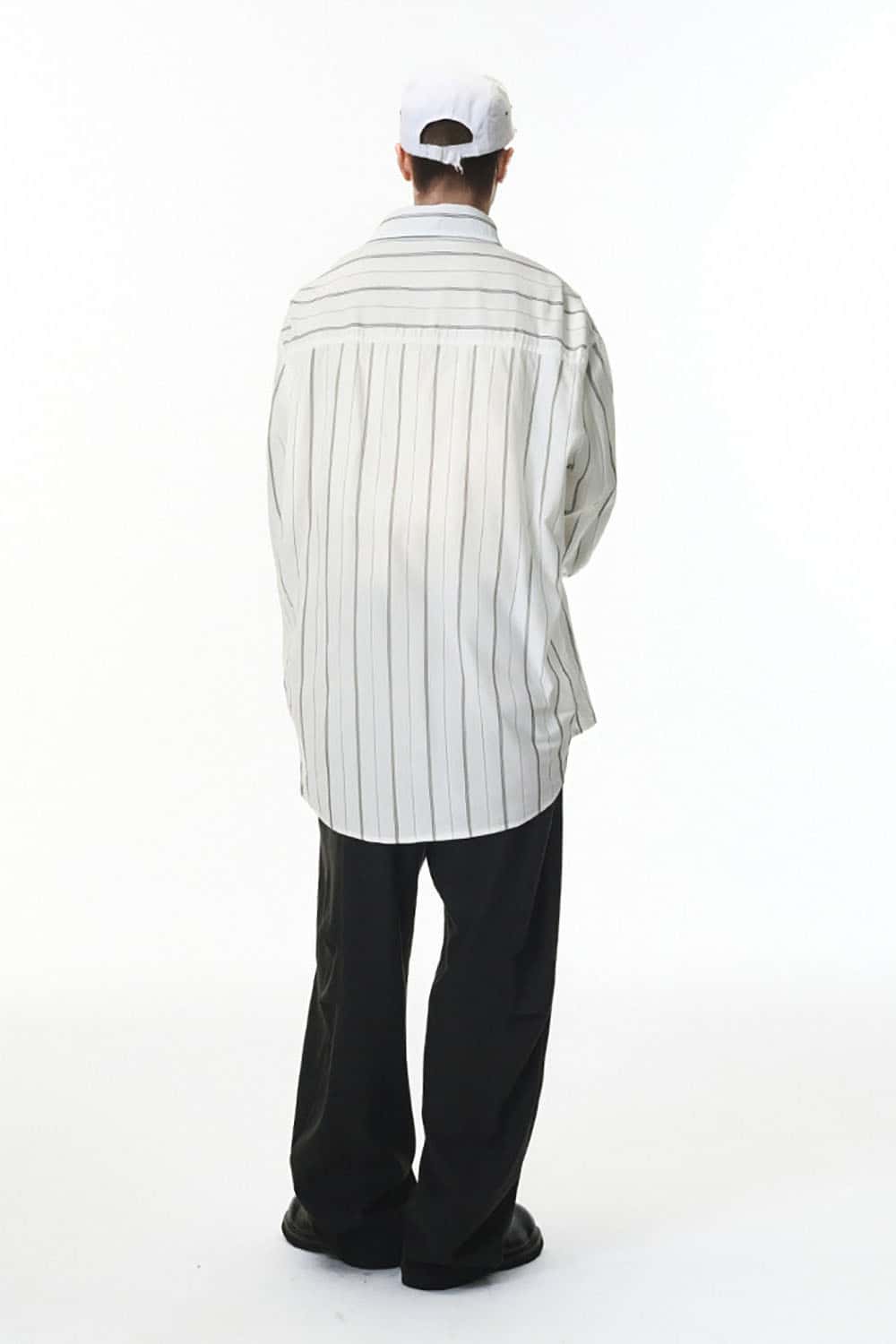 Minimal Stripe Button-Up Shirt _ Casual Relaxed Fit Long Sleeve Top