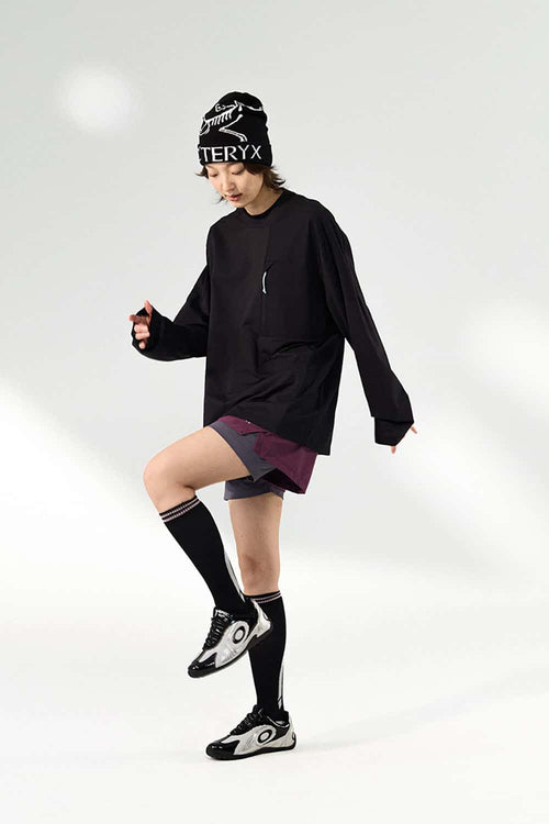 Contrast Zip Quick-Dry Long Sleeve Tee - Black