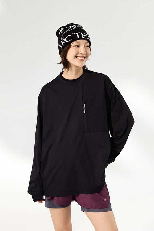 Contrast Zip Quick-Dry Long Sleeve Tee - Black