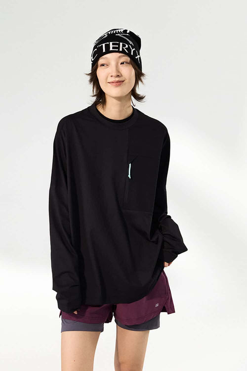 Contrast Zip Quick-Dry Long Sleeve Tee - Black