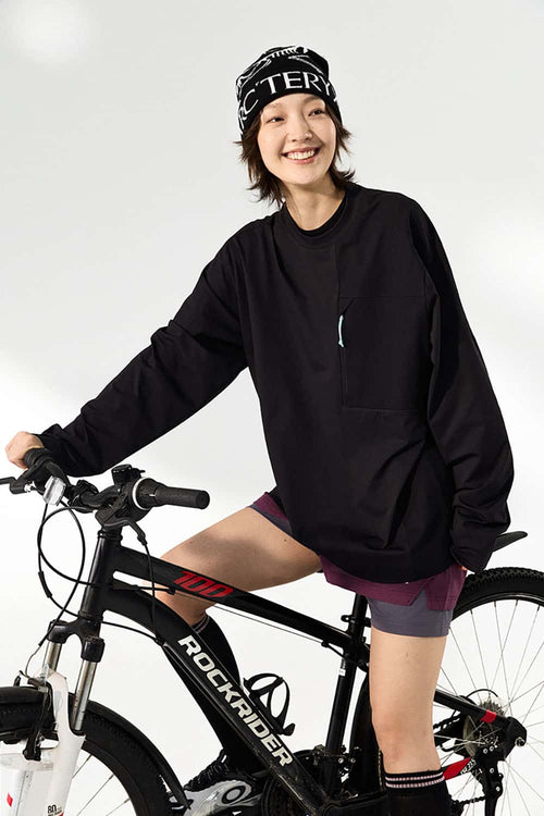 Contrast Zip Quick-Dry Long Sleeve Tee - Black
