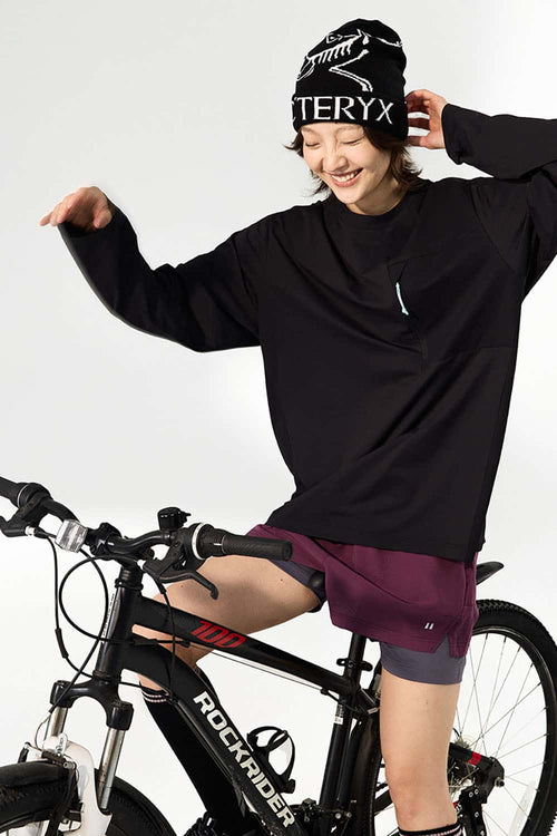 Contrast Zip Quick-Dry Long Sleeve Tee - Black
