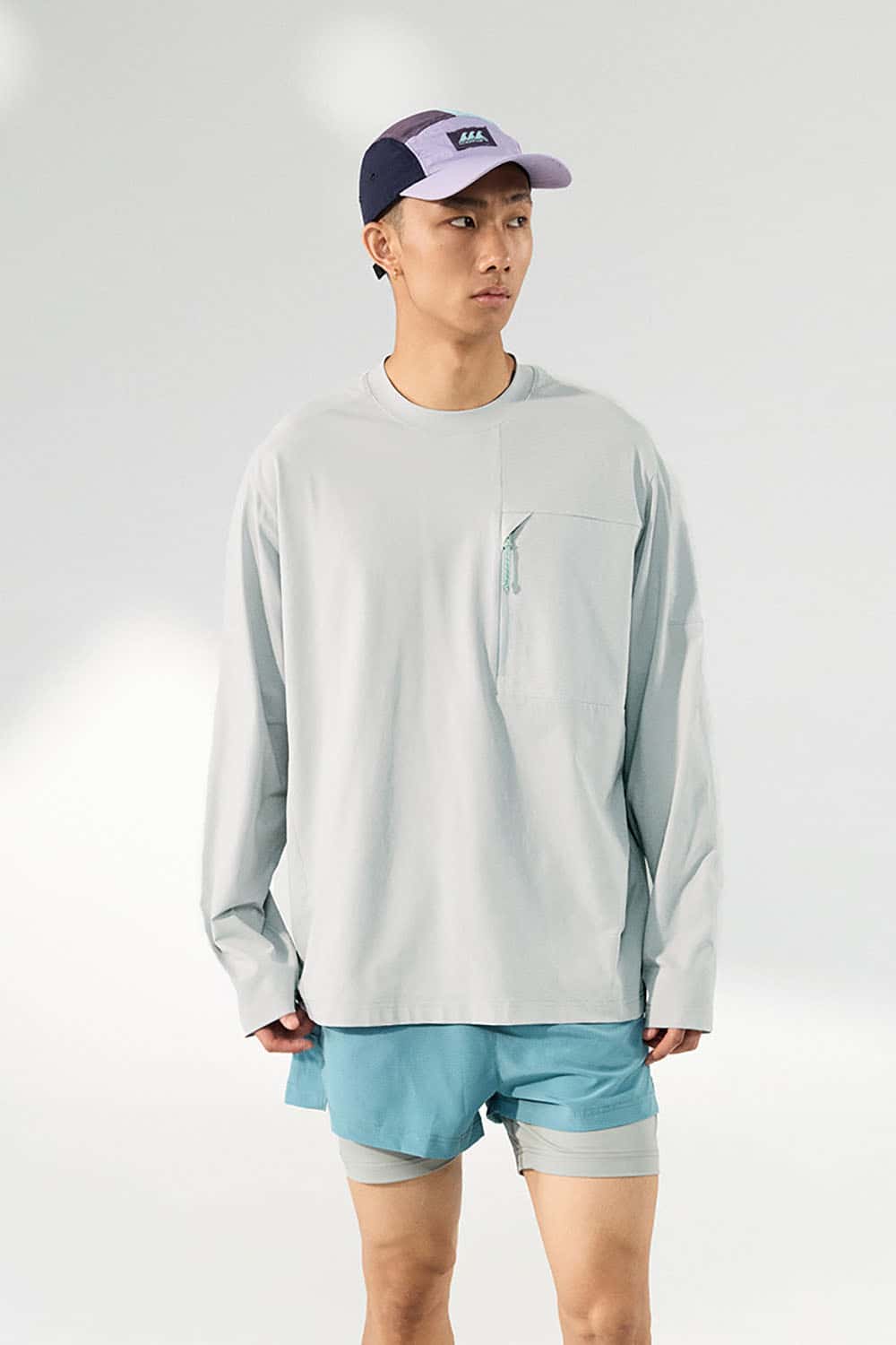 Zipper Pocket Long Sleeve Performance Tee _ Outdoor Quick-Dry Contrast Crewneck Base Layer