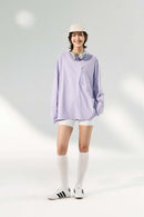 Contrast Zip Quick-Dry Long Sleeve Tee - Light Purple