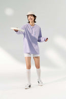 Contrast Zip Quick-Dry Long Sleeve Tee - Light Purple