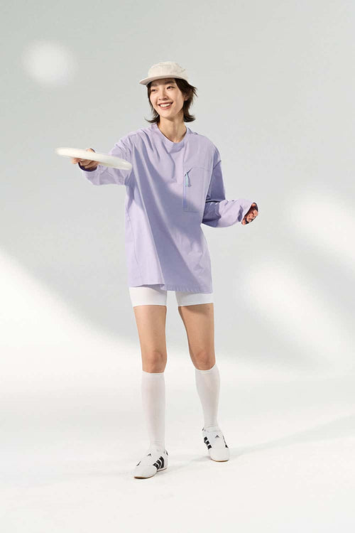 Contrast Zip Quick-Dry Long Sleeve Tee - Light Purple