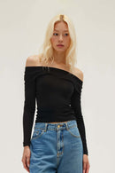 Lyocell-Wool Boatneck Long Sleeve Tee - Black