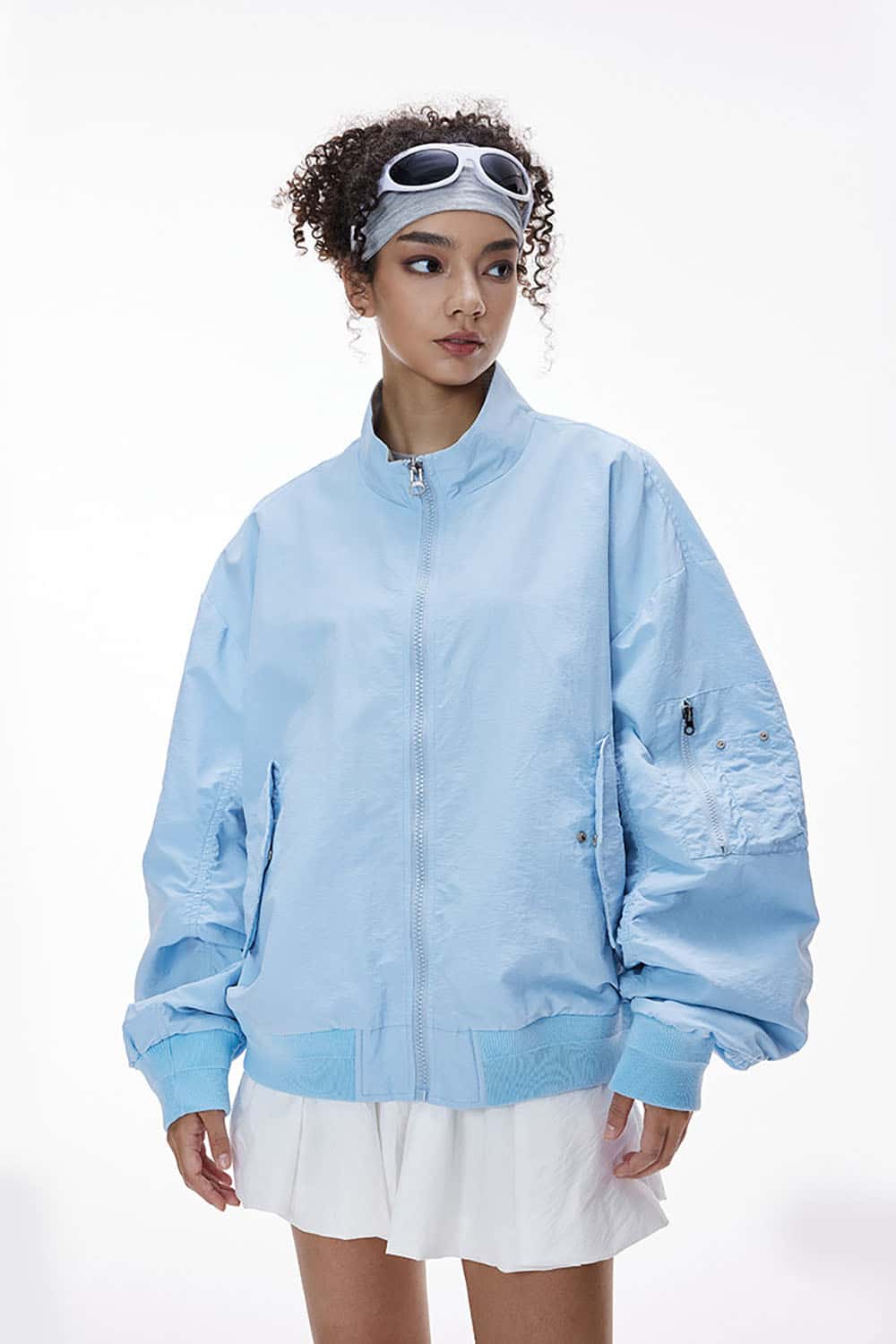 Short Bomber Jacket with Stand Collar _ Plaid Contrast Baseball Style Outerwear