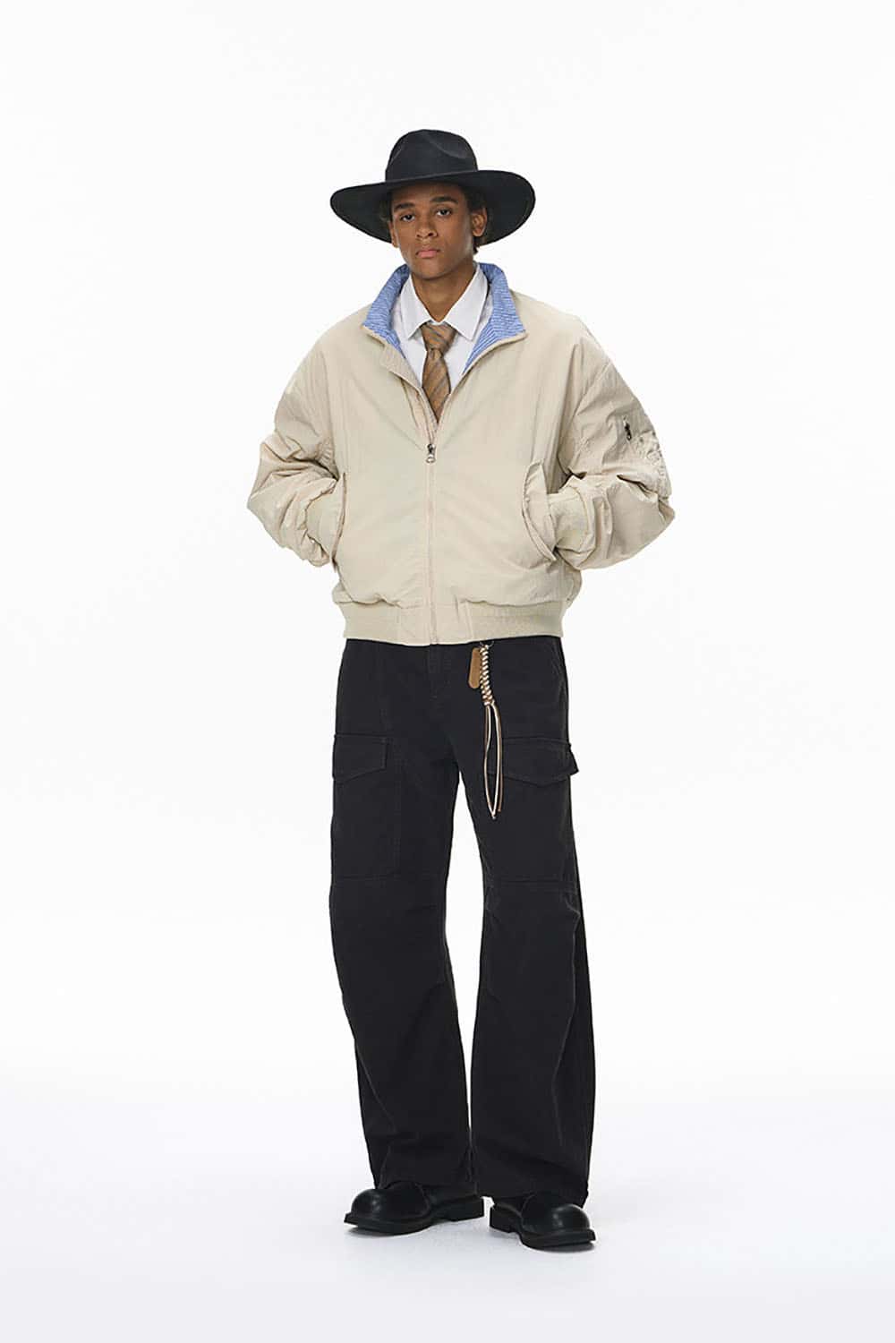 Short Bomber Jacket with Stand Collar _ Plaid Contrast Baseball Style Outerwear