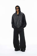 Curved-Leg Structured Denim Pants - Black