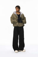 Curved-Leg Structured Denim Pants - Black