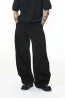 Curved-Leg Structured Denim Pants - Black