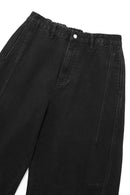 Curved-Leg Structured Denim Pants - Black