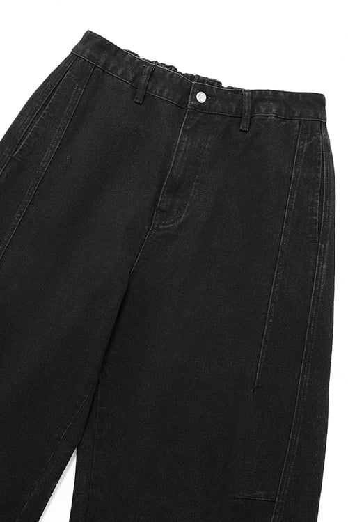 Curved-Leg Structured Denim Pants - Black
