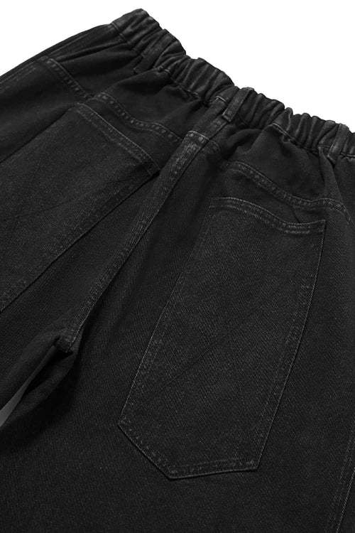 Curved-Leg Structured Denim Pants - Black