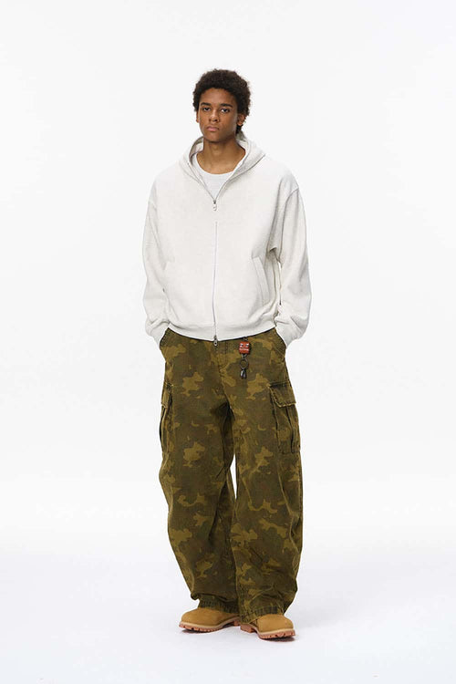 Thermal Fleece Double-Zip Crop Hoodie - Flower Gray