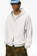 Thermal Fleece Double-Zip Crop Hoodie - Flower Gray